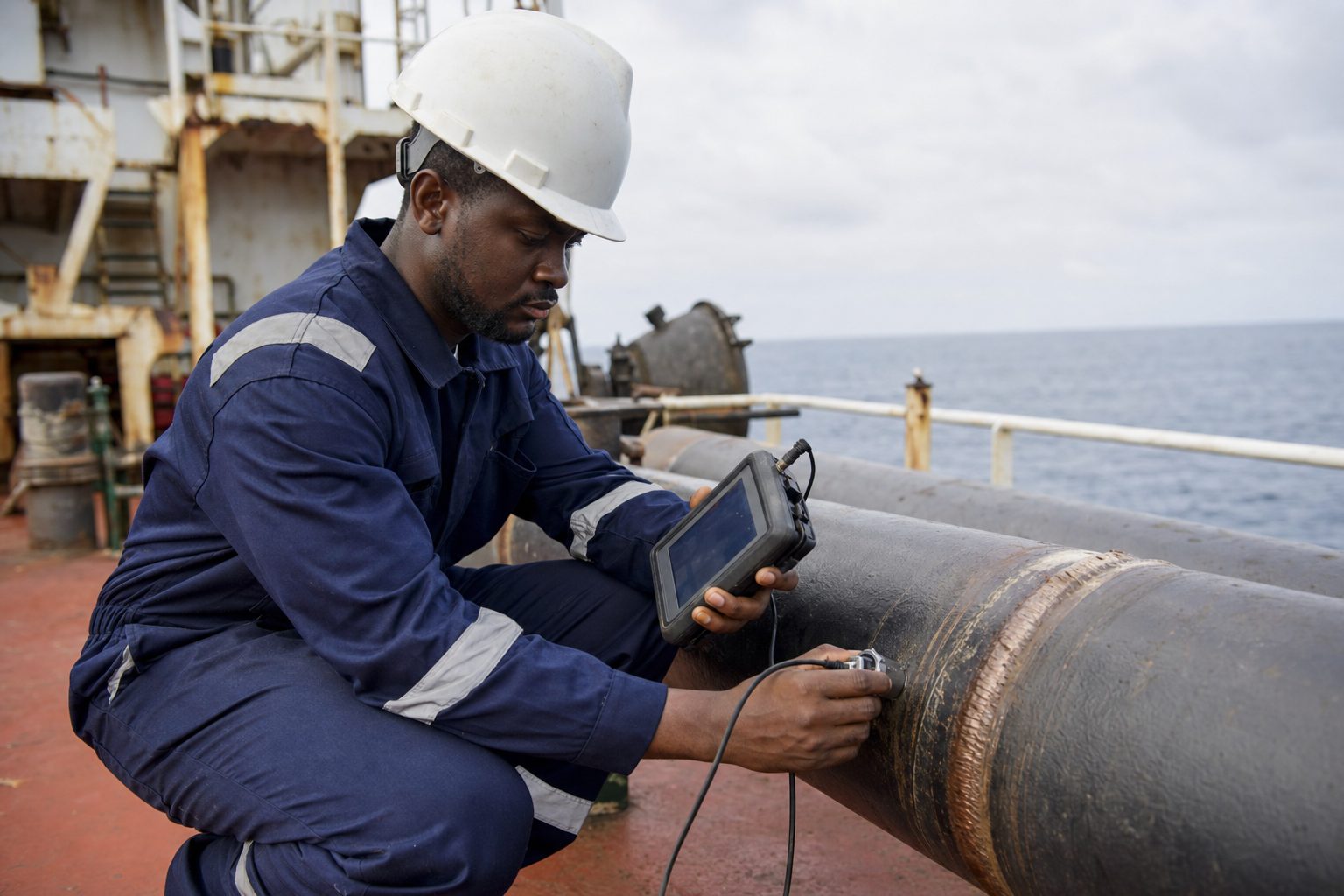 NDT technician performing an ultrasonic thickness survey